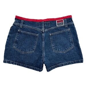 NO EXCUSES Blue Denim Button Fly Shorts Red Trim Women Size 7/8 - 28